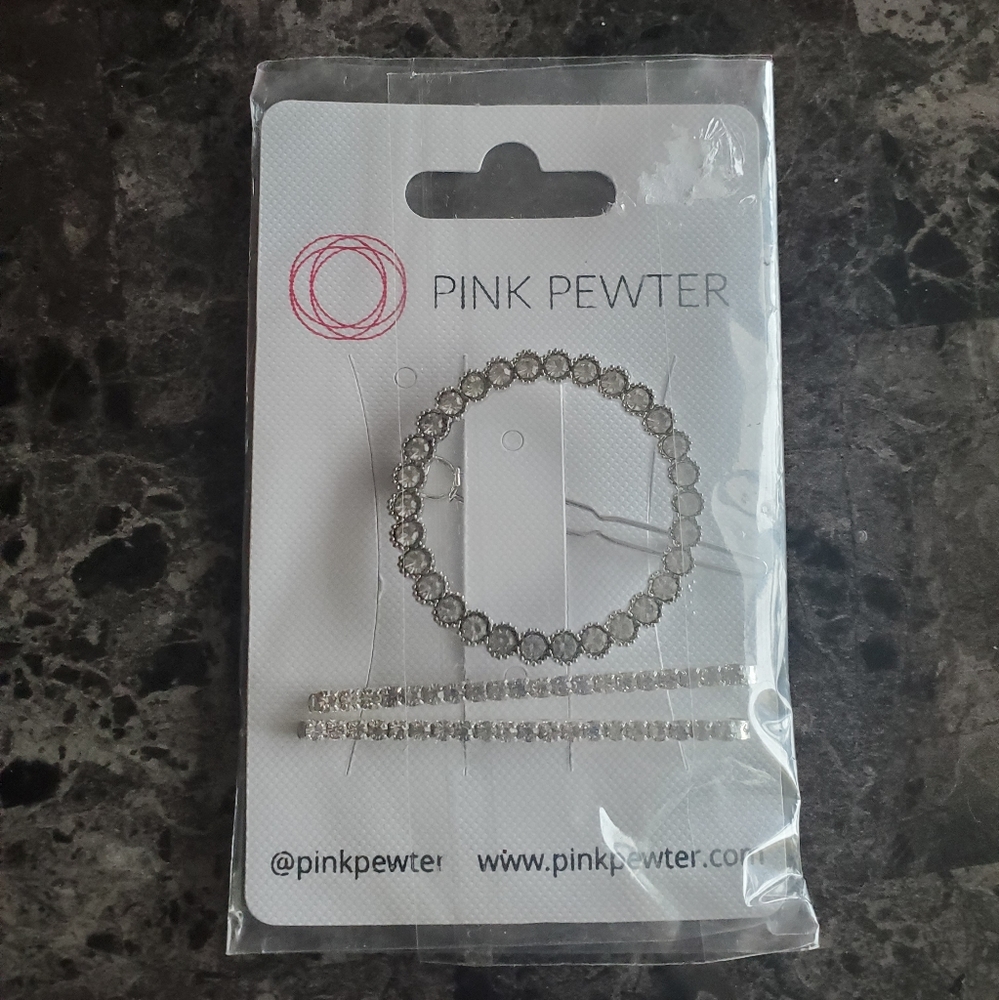 NEW NWOT Pink Pewter Hair Clip Set